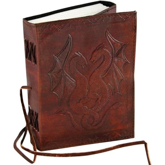 DOUBLE DRAGON Blank Page BOOK Handcrafted Leather Writing Unlined - Picture 2 of 2